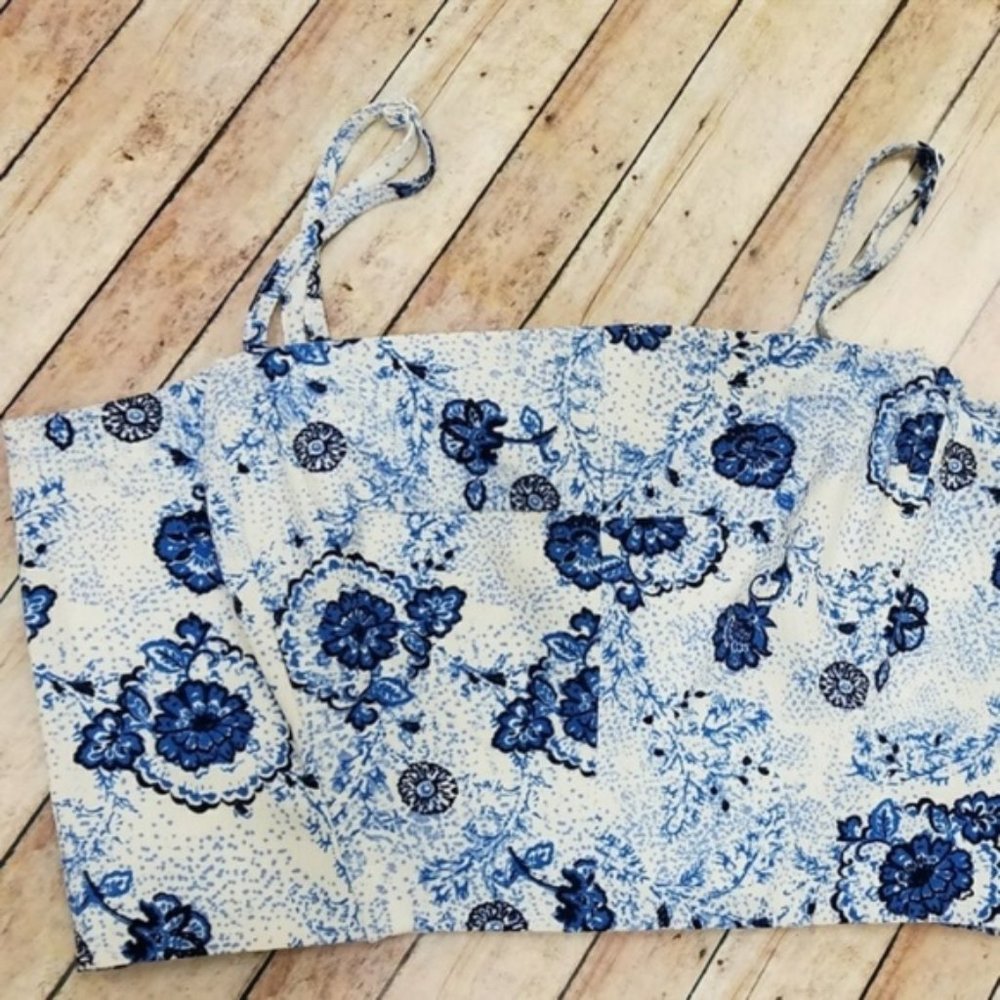 Heart Soul Blue Antique Floral Crop Top Only